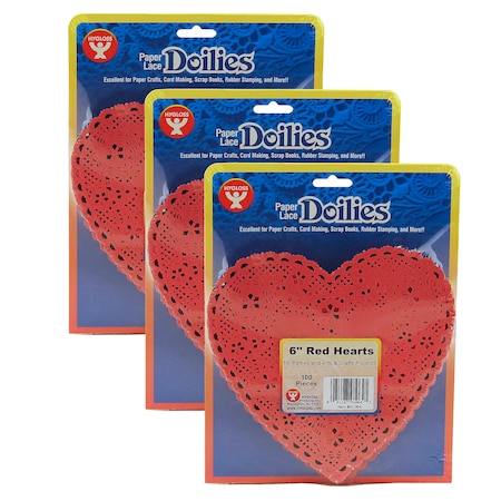 Hygloss Products Heart Doilies, Red, 6in, PK300 91064